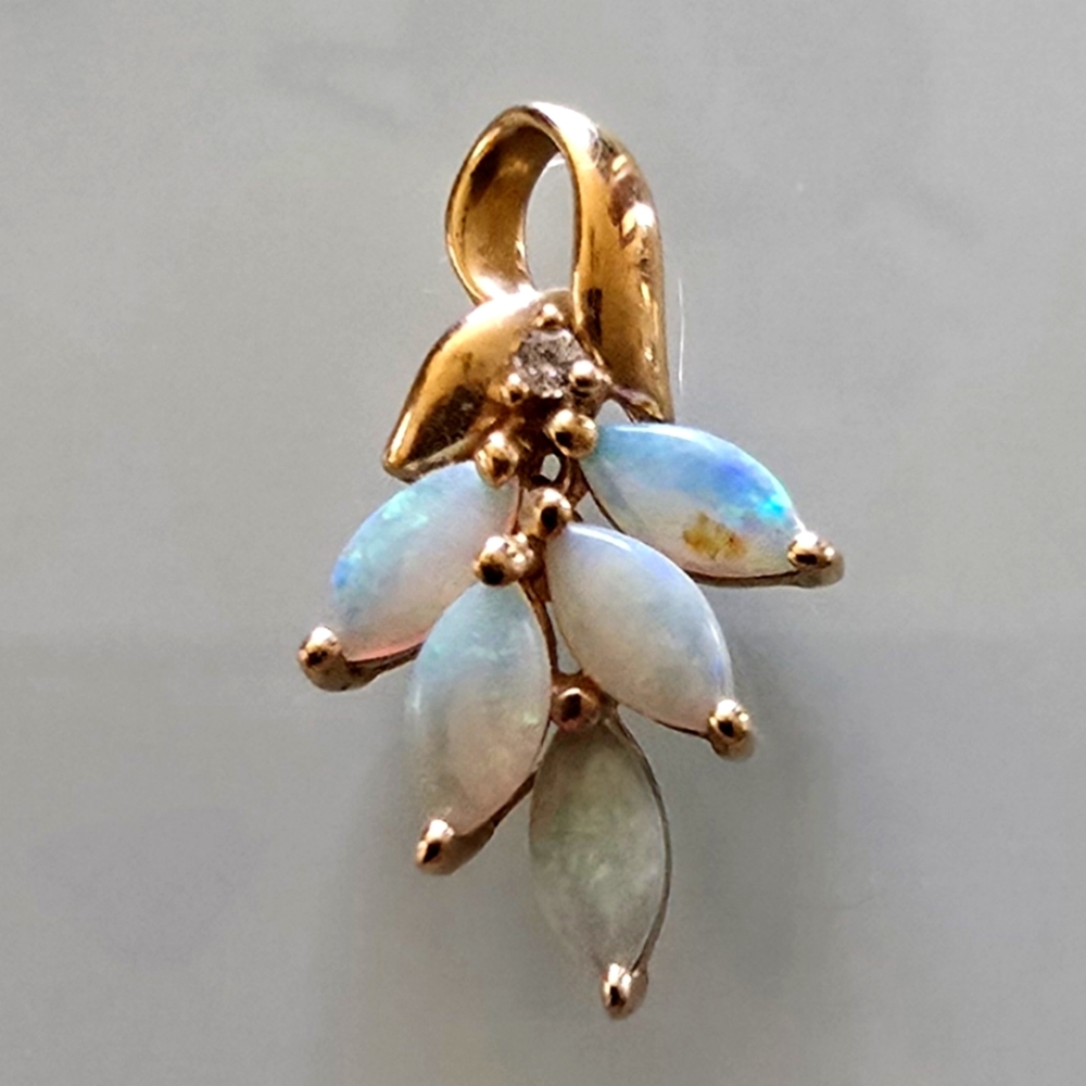 14k Gold  Opal & Diamond Pendant
